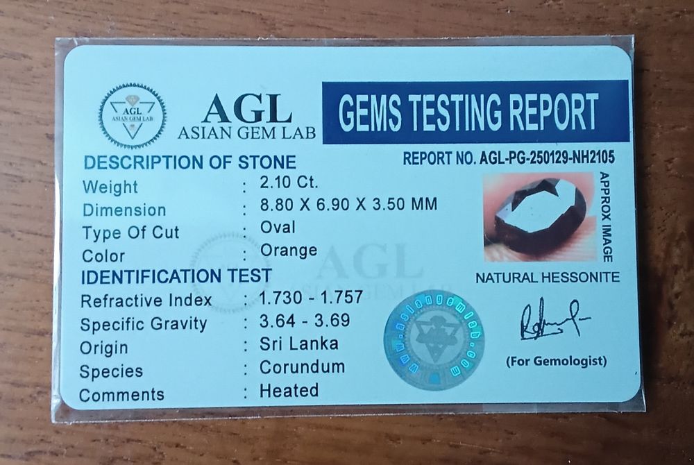 GRANADA Hessonite do Ceilao. 2.10 ct  ( Sri Lanka) C/ Certificado