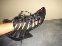 New Look wiązane letnie czarne buty czółenka sandały na obcasie paski