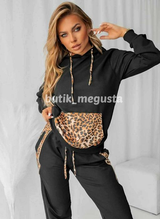 Komplet dres panterka bluza z kapturem+spodnie S M L XL czarny