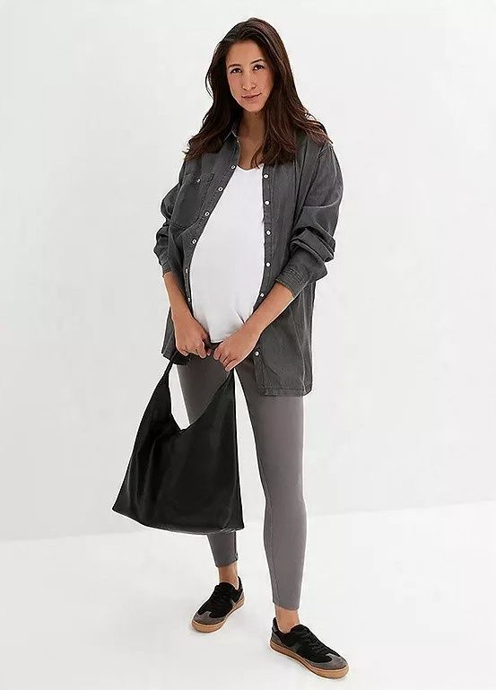 B.P.C legginsy ciążowe szare prążkowane r.44/46