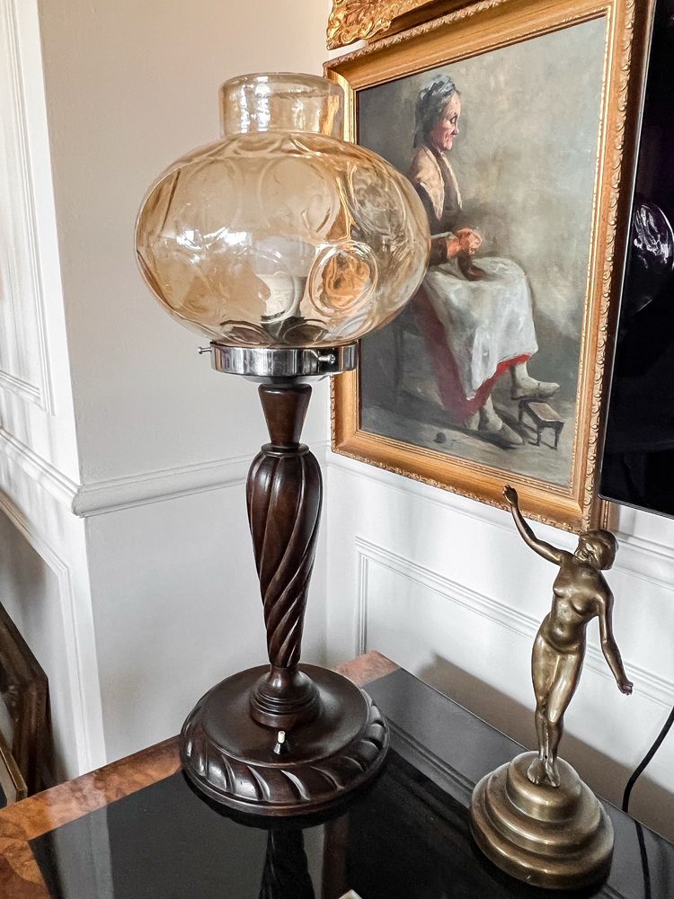 Bardzo duża drewniana lampa art Deco oryginalna 1930