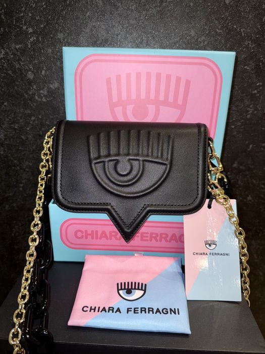 Oryginalna Chiara Ferragni Range A Eyelike Bag torebka czarna łańcuch