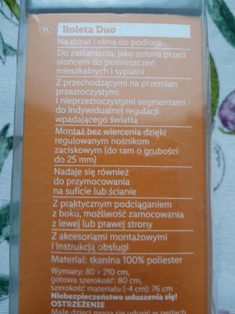 Nowa Roleta Duo na drzwi i okna do podłogi 80x210, patrz fotki i opis