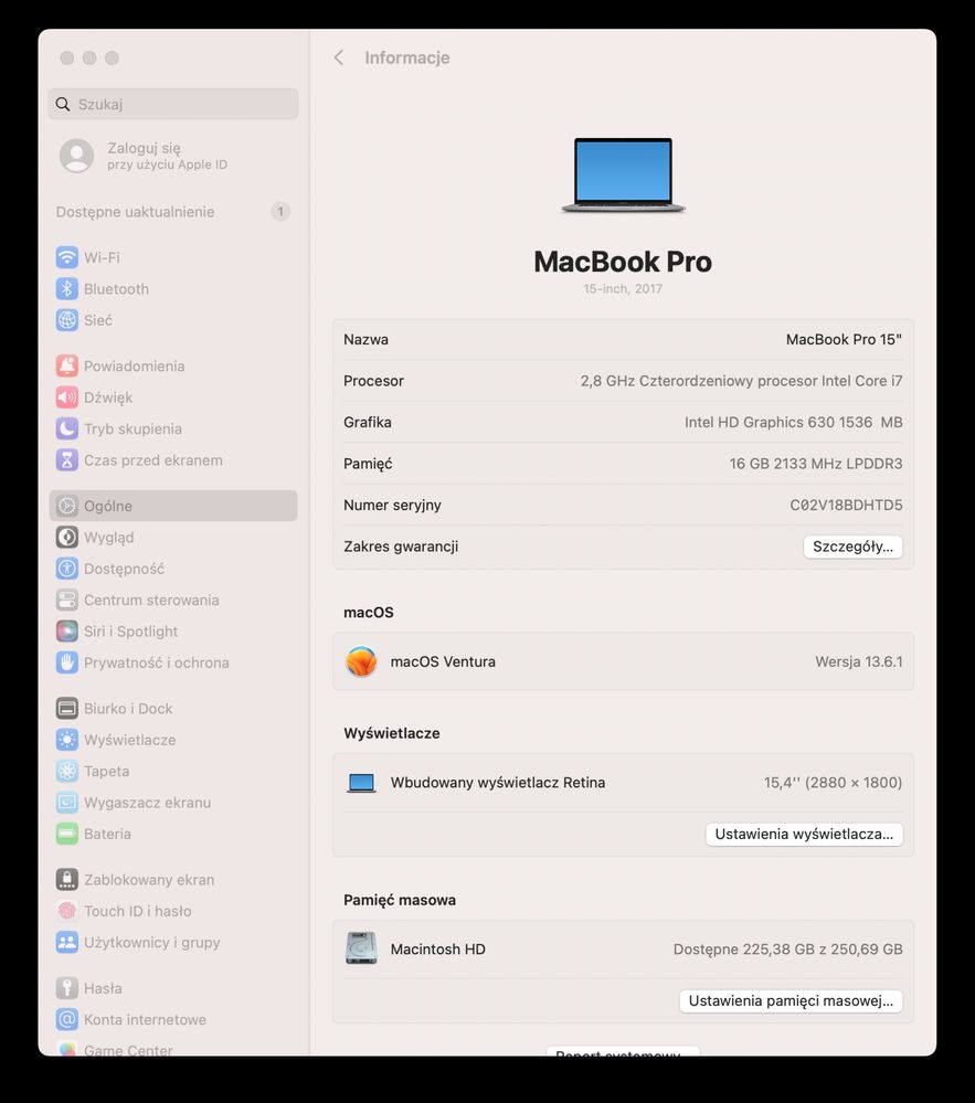 MacBook Pro 15” 2017 bateria 91,2% i7 16GB 250GB SSD Retina TouchBar