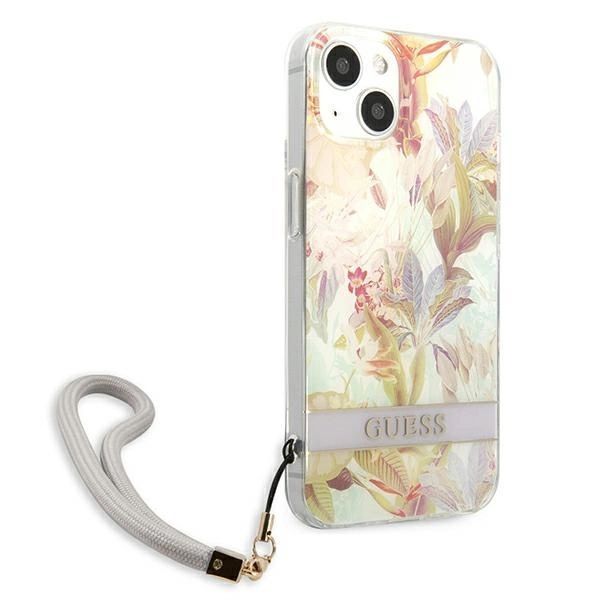 Etui Guess Flower Strap na iPhone 13 mini - fioletowe