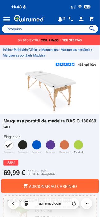 Marquesa portátil de madeira BASIC 180X60 cm