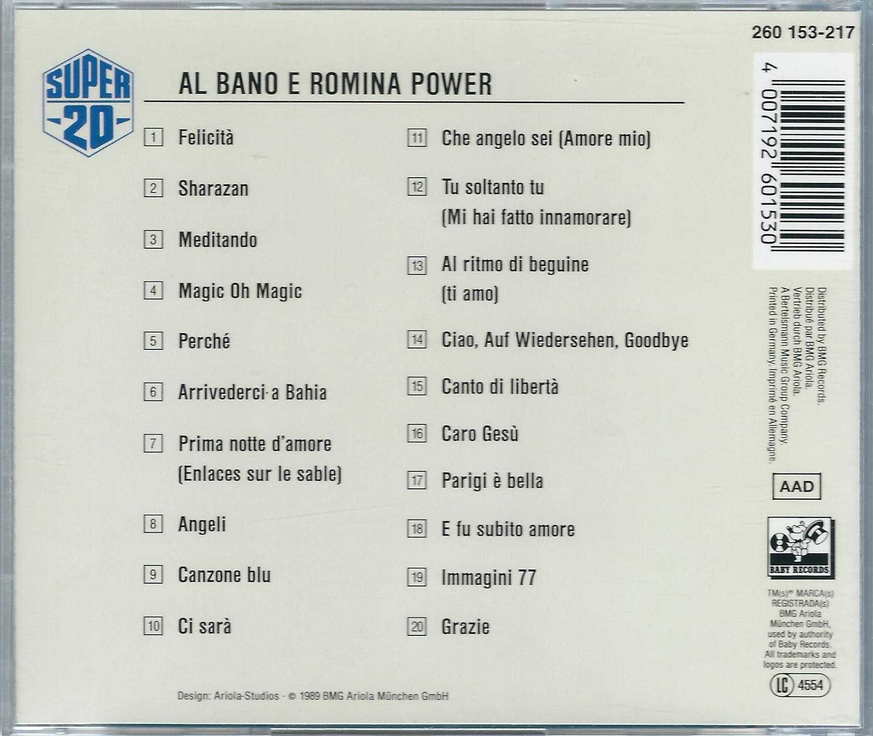 CD Al Bano & Romina Power - Super 20 (1989) (Baby Records)