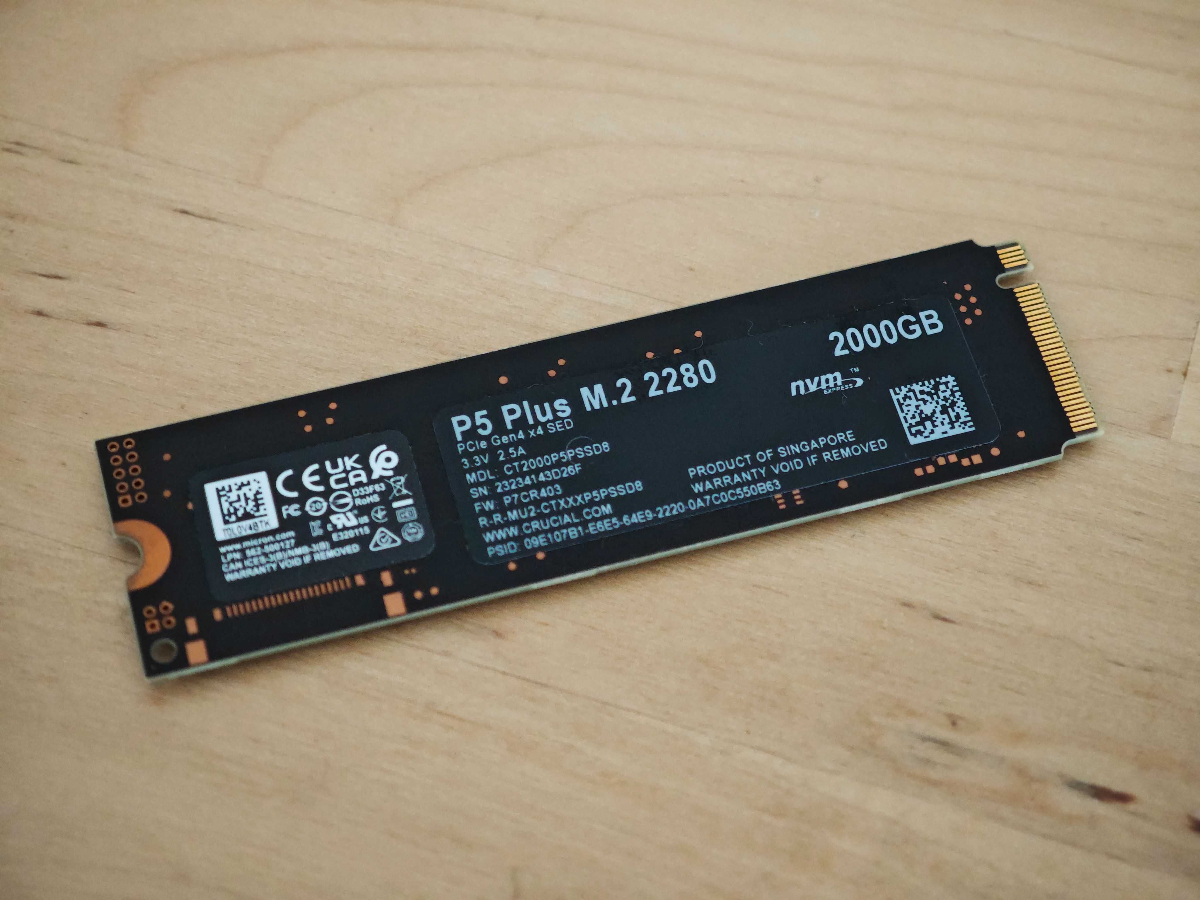 Disco SSD Crucial P5 Plus 2TB (PCIe 4.0, 3D NAND, NVMe, M.2) 6600MB/s