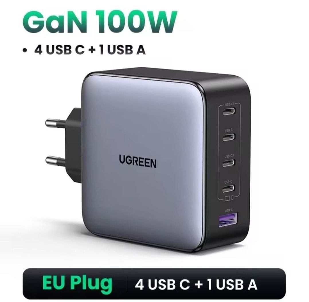 Зарядний пристрій UGREEN NEXODE GAN 65W, 100W, також є кабелі Type-C