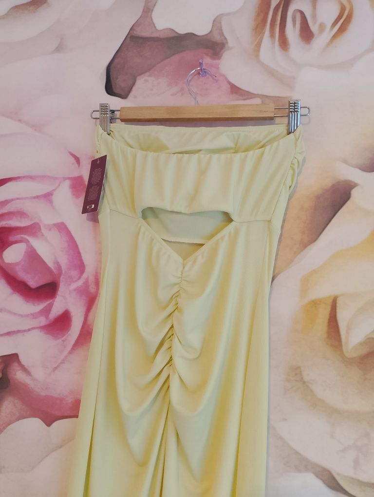 Sukienka tuba midi maxi prążek bananowa żółta sexi XS S M nowa