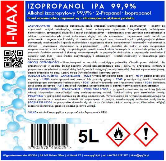 alkohol izopropylowy izopropanol ipa i-max 99,9% 5l