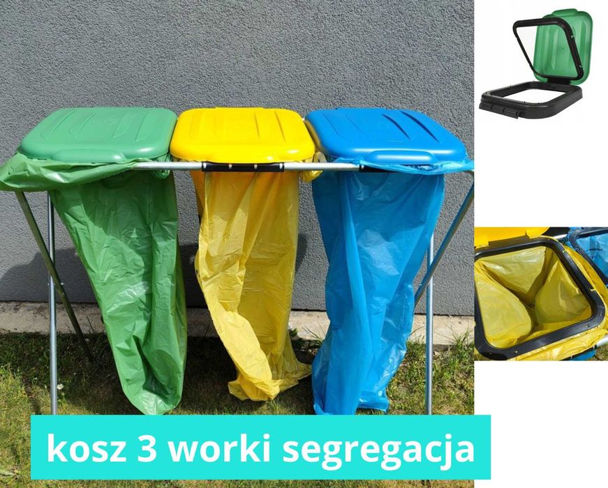 STOJAK METALOWY do Segregacji Śmieci Pojemnik KOSZ NA ODPADY na 3 WORK