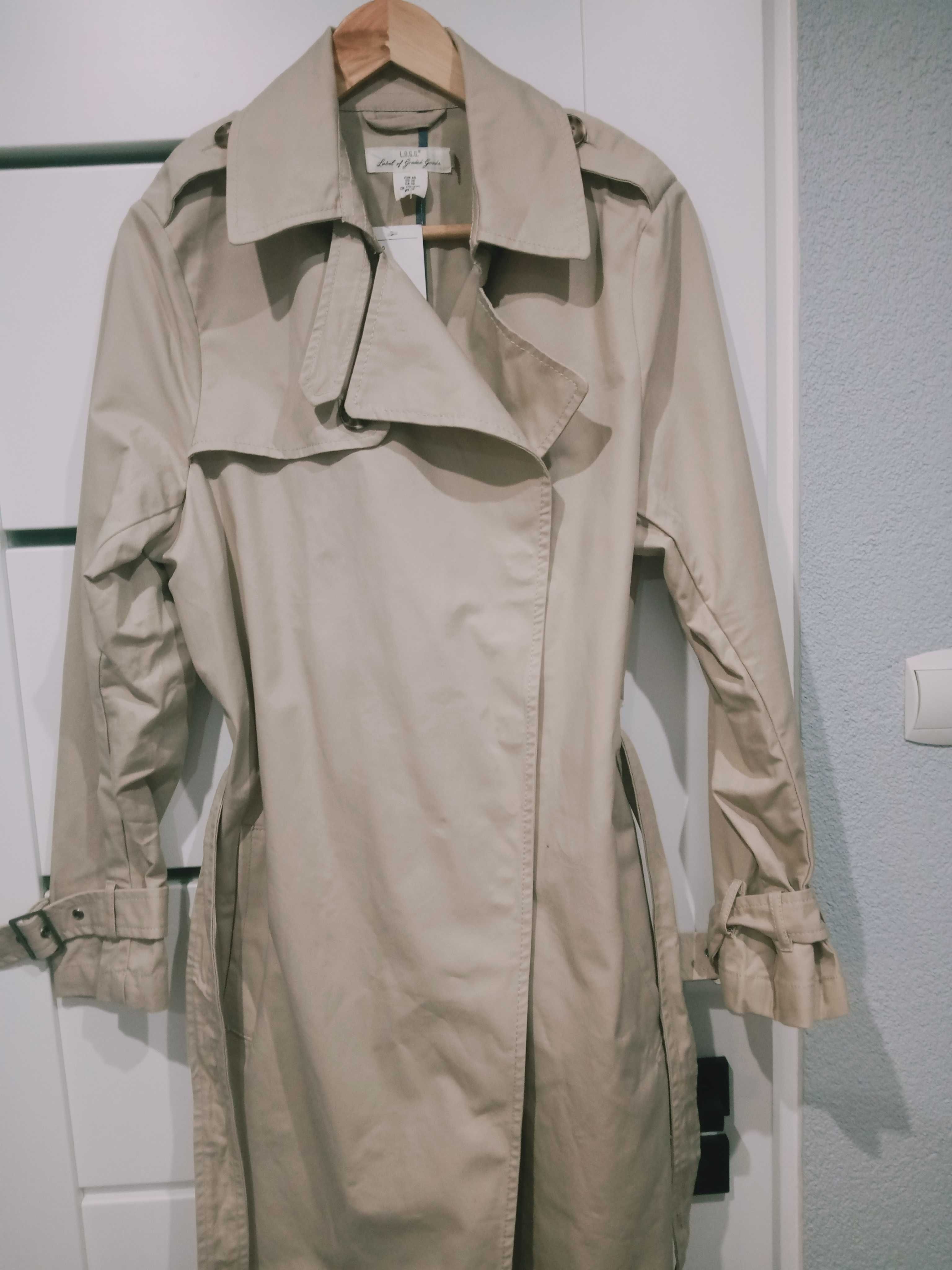 H&M NOWY damski beżowy dlugi płaszcz trencz 40