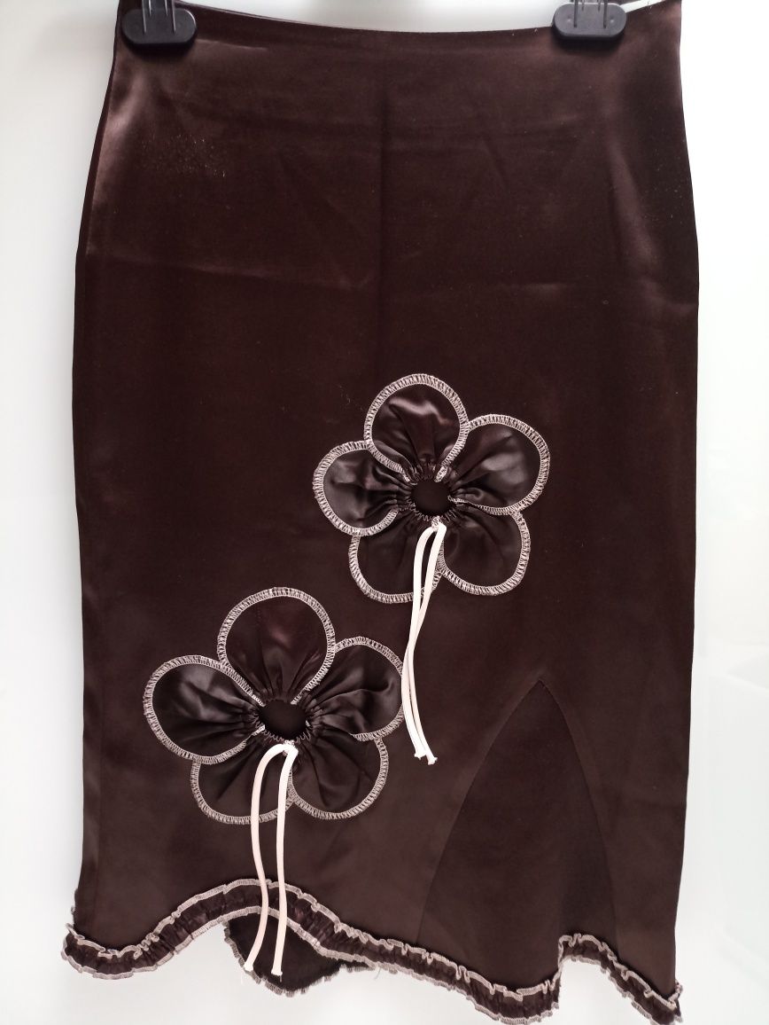 Spódnica uninat kwiaty 3D satyna S vintage