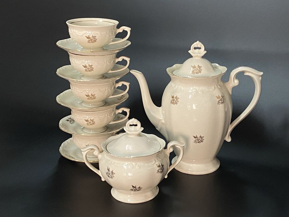 Serwis Tułowice beżowy kawowy herbaciany zestaw porcelana