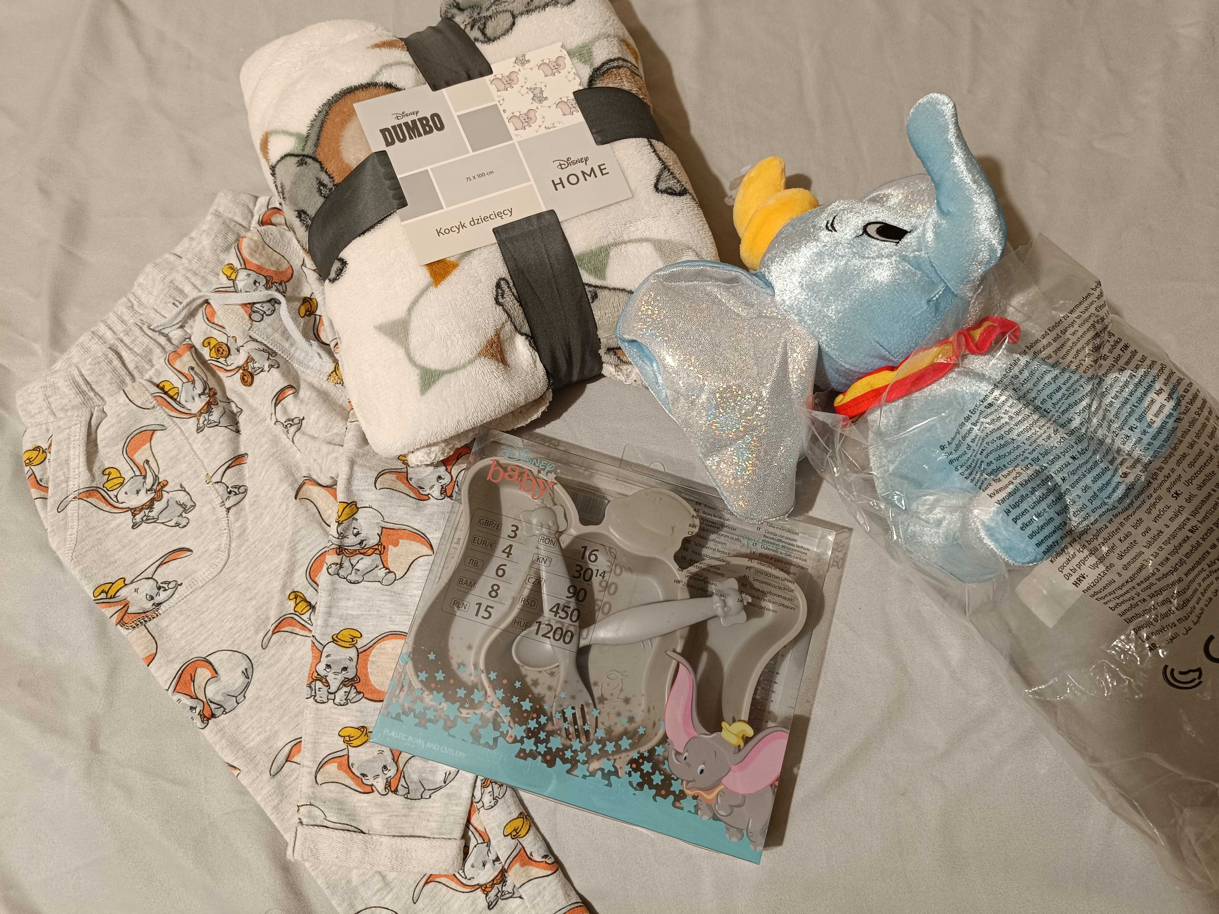 Komplet dla fana Dumbo, kocyk, talerzyk, spodnie, pluszak