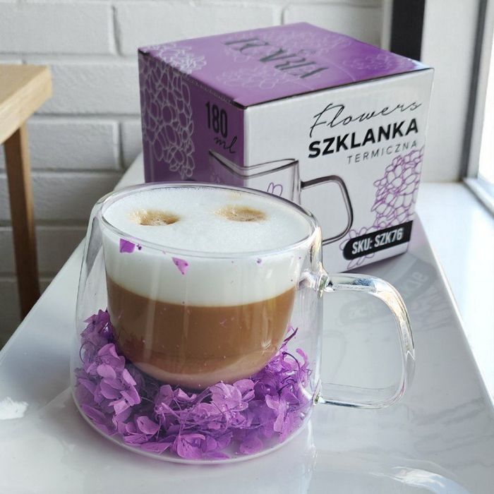 Szklanka termiczna z fioletową hortensją 180 ml do kawy herbaty