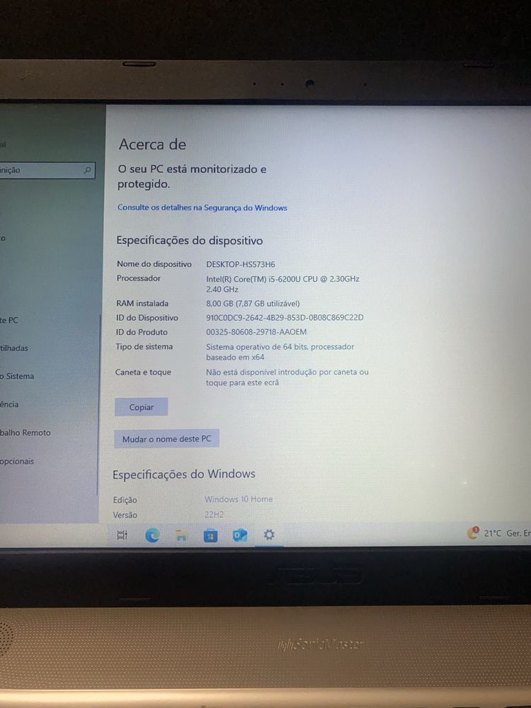 Portátil ASUS i5 | SSD 240GB | NVIDIA 2GB | Como Novo