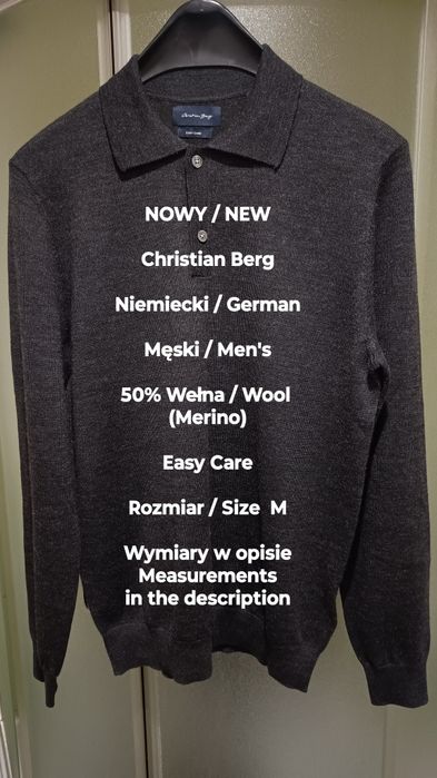 Christian Berg  NOWY  Niemiecki sweter z kołnierzykiem , 50% Merino, M