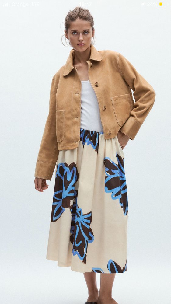 ZARA Spódnica midi kwiatowy wzór 100% bawełna