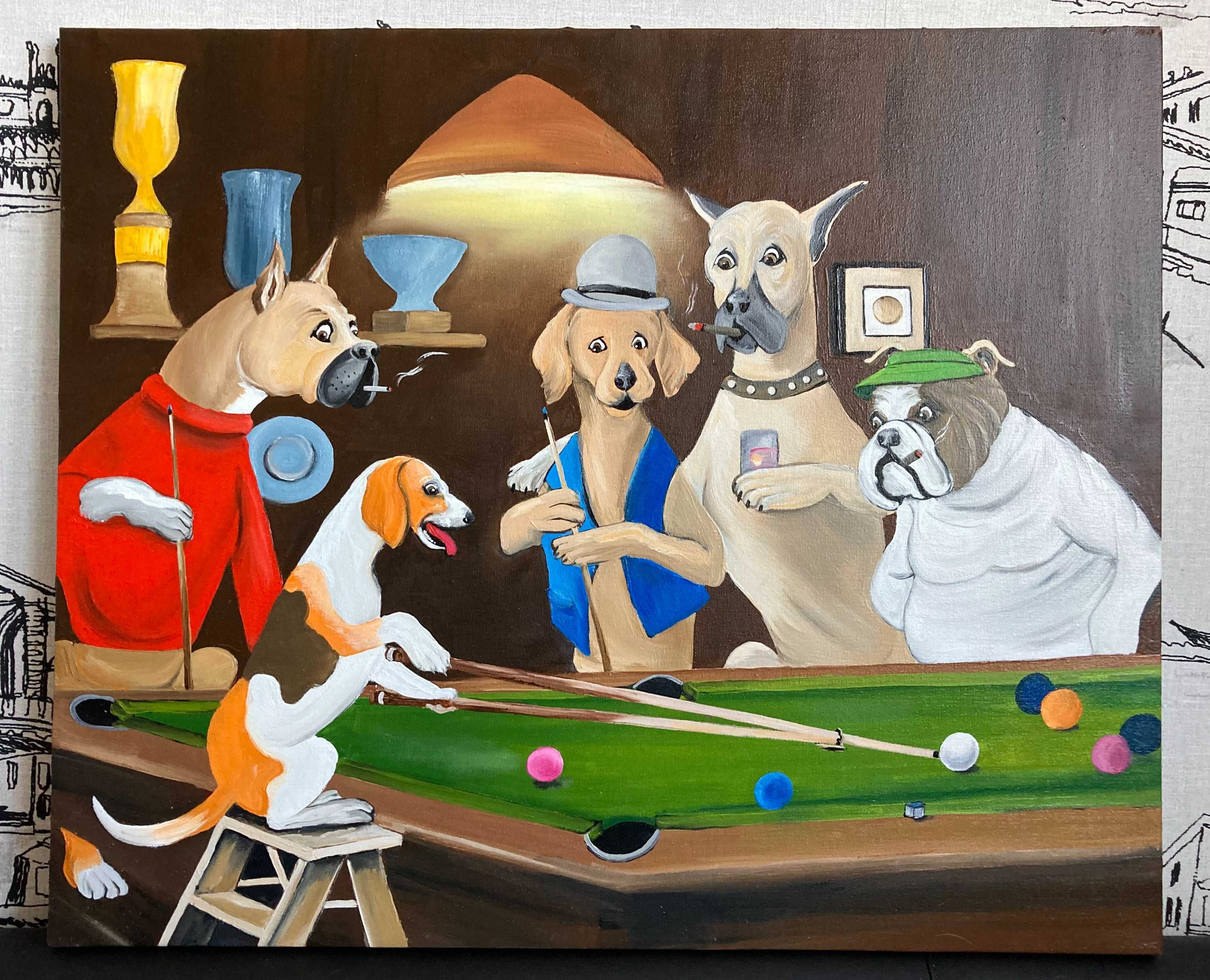Картина олійними фарбами (маслом) Собаки грають у більярд (5) 50х60 см