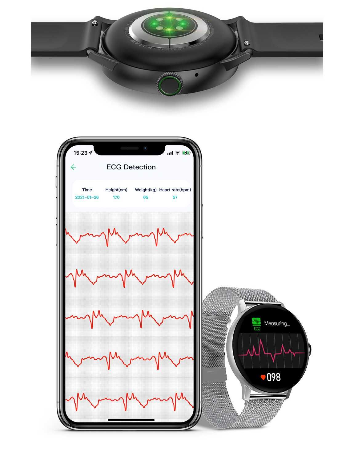 Zegarek DAMSKI smartwatch ROZMOWY SMS zdrowie PL menu 2 paski srebrny