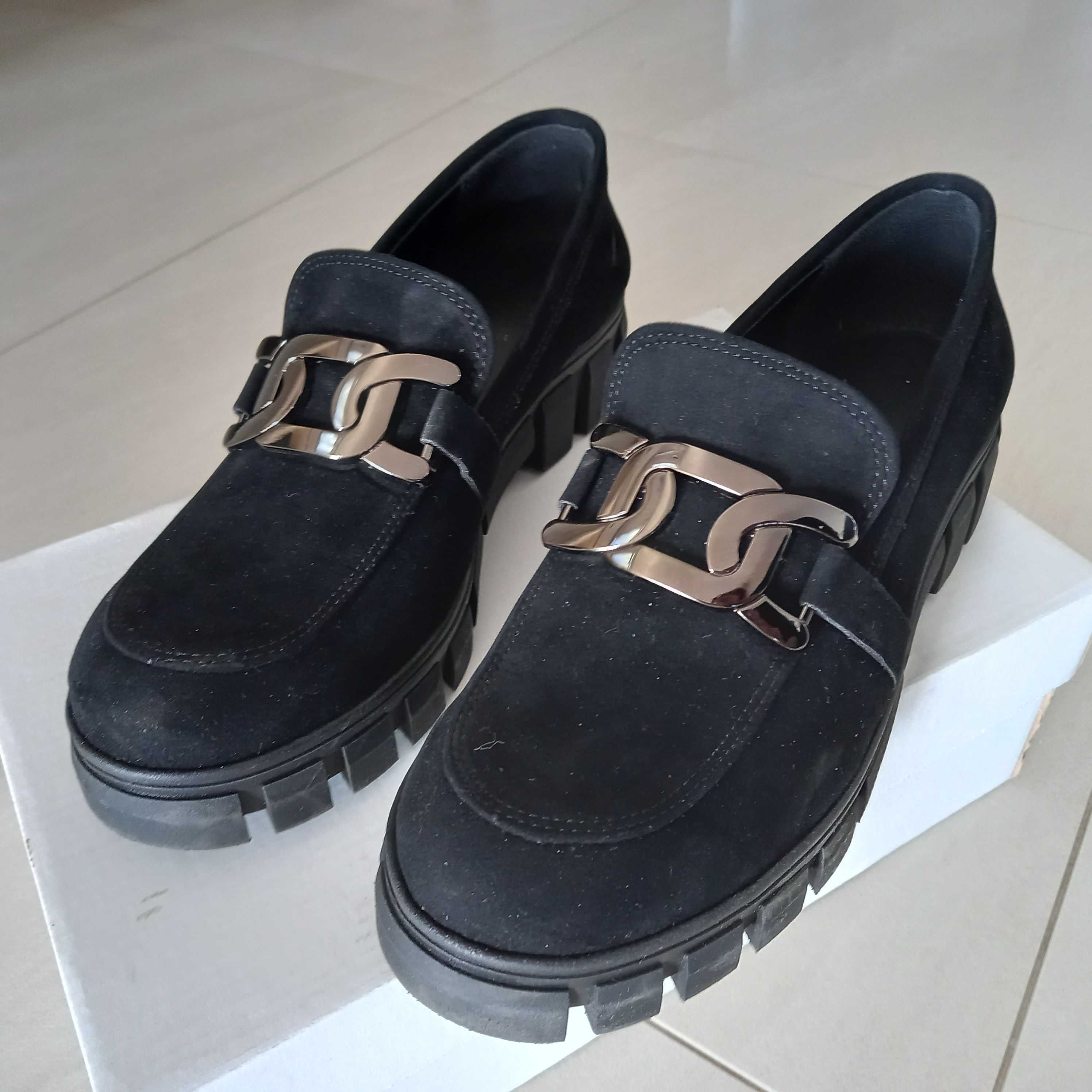 Mokasyny buty 38,39 25cm zamszowe czarne