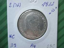 Srebrna moneta 2 DM z 1911 r. ,,D,,. ORYGINAŁ !!!
