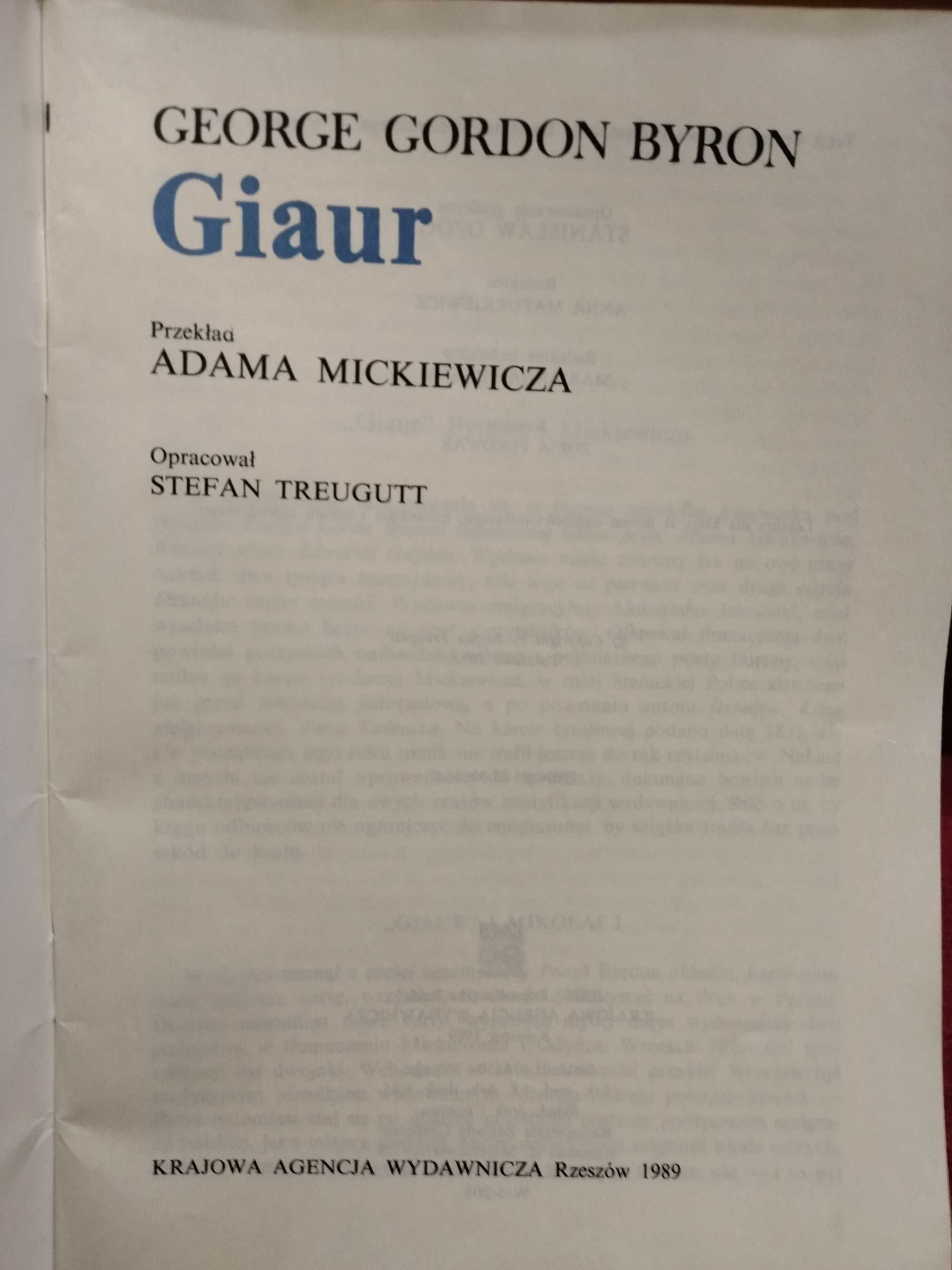 Giaur, autor: George Gordon Byron, przekład: Adam Mickiewicz