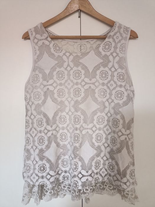 Bluzka koronka biała boho włoska L/XL 40 42