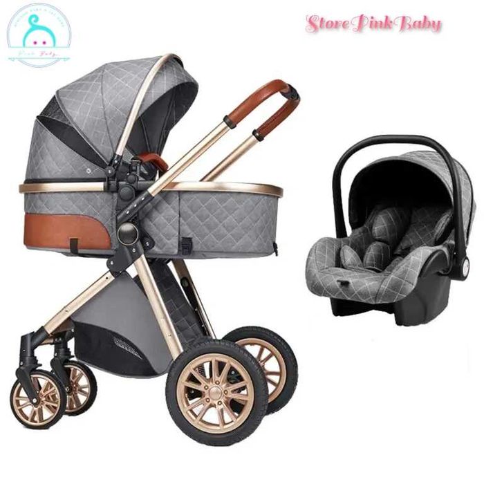 Carrinho bebé 3 em 1 PinkBaby Magic Gold - Com Base Isofix - Cinza