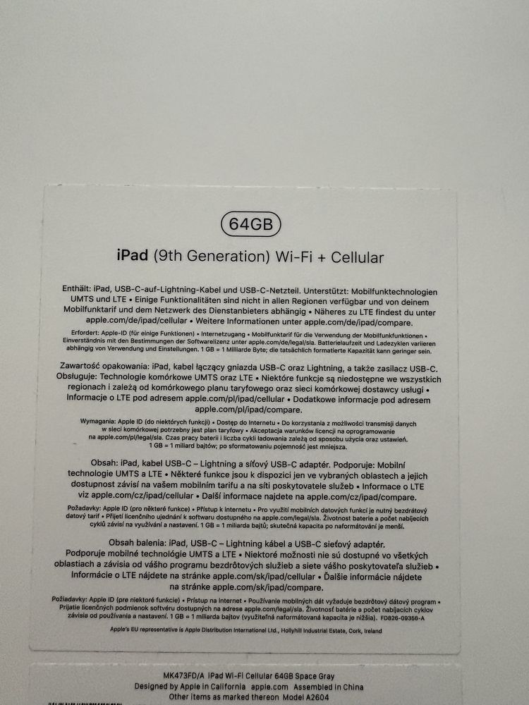 Ipad 9th Generation Wifi-Cellular 64GB 2021r.