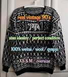 xs s m oversize sweter vintage norweski góralski zimowy 100% wełna