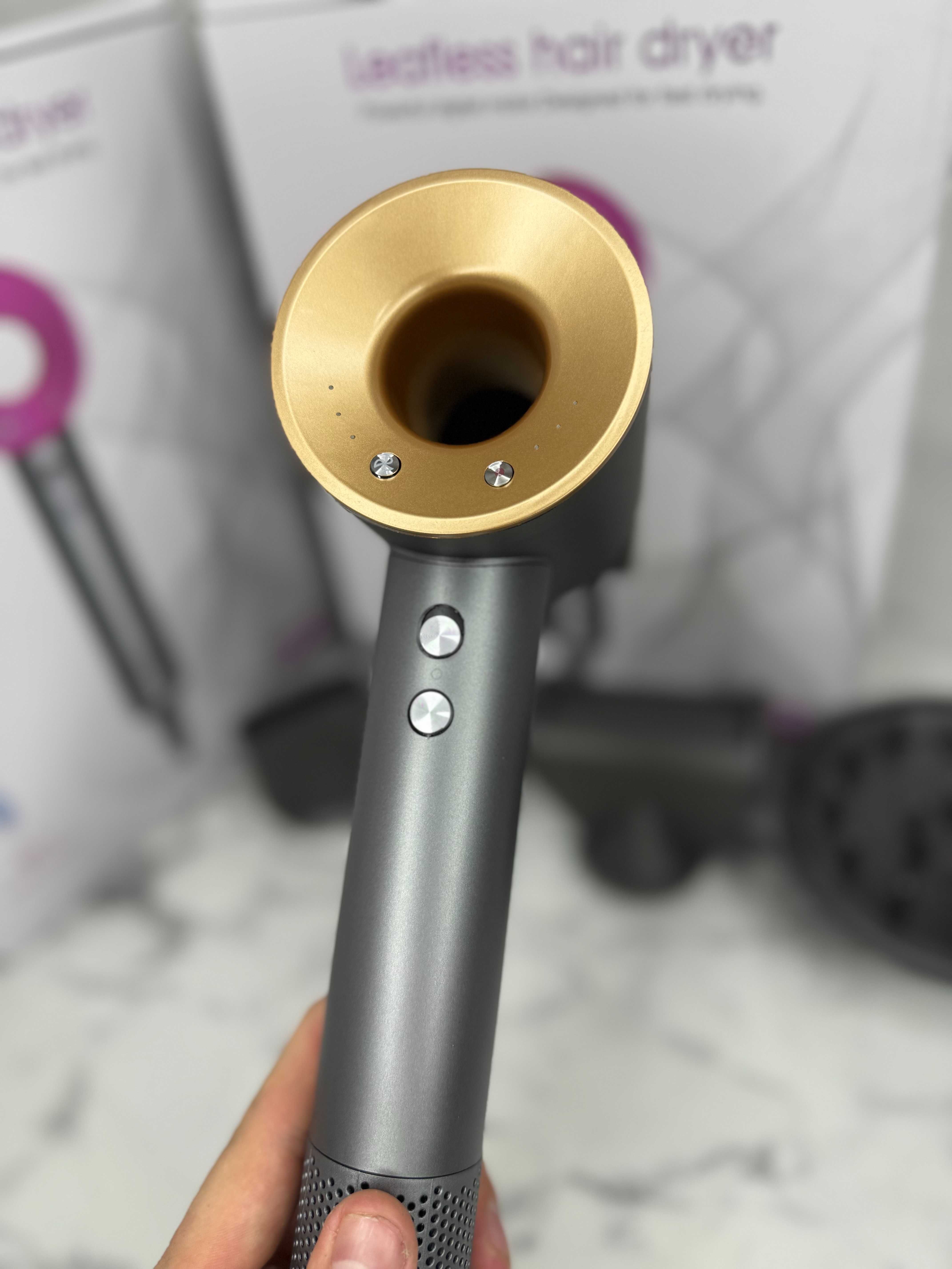 Дайсон сірий з золотим + 5 насадок фен Super Hair Dryer с ионизацией