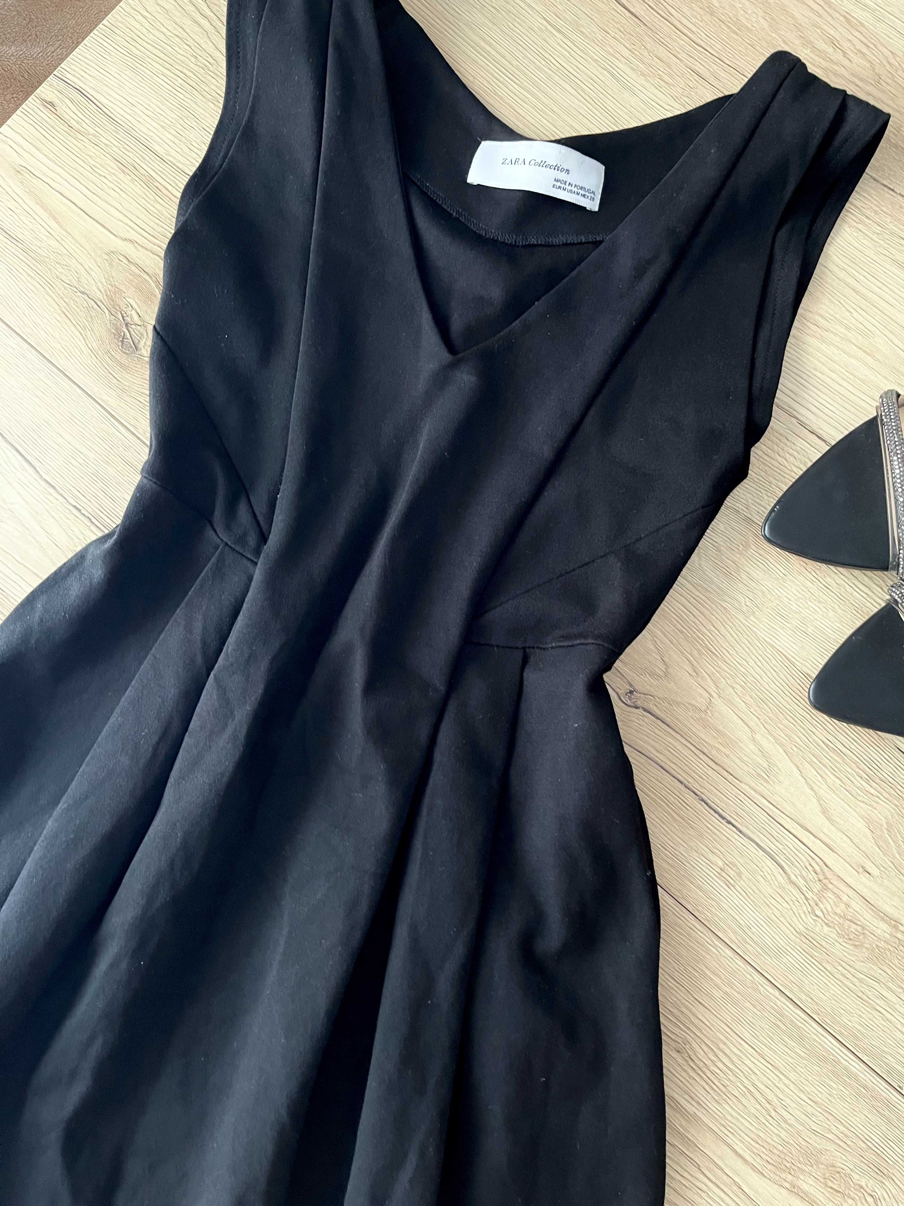 Sukienka mała czarna bez rękawków dopasowana serek elegancka Zara M/38