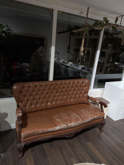 Conjunto de sofa vintage marron em couro