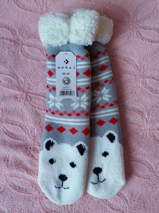 Nowe skarpety kapcie bambosze ocieplane z kożuszkiem antypoślizgowe