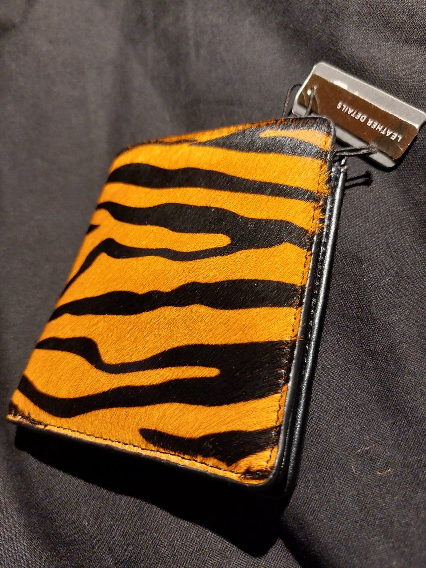 PARFOIS portfel zebra animal skóra naturalna włosie NOWY metka prezent