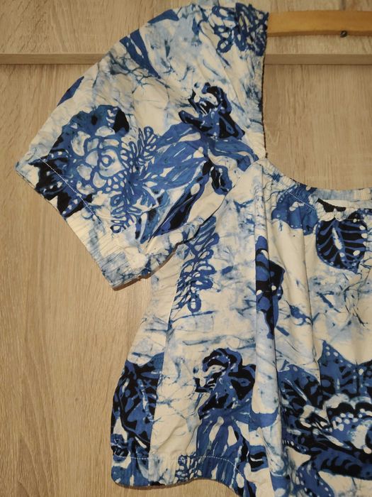 Bluzka dekolt kwadratowy karo bufki crop top 36 S H&M