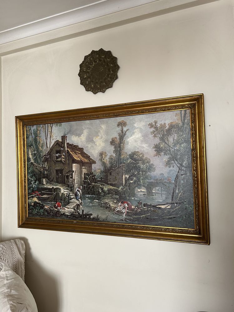 Quadro antigo com paisagem rural