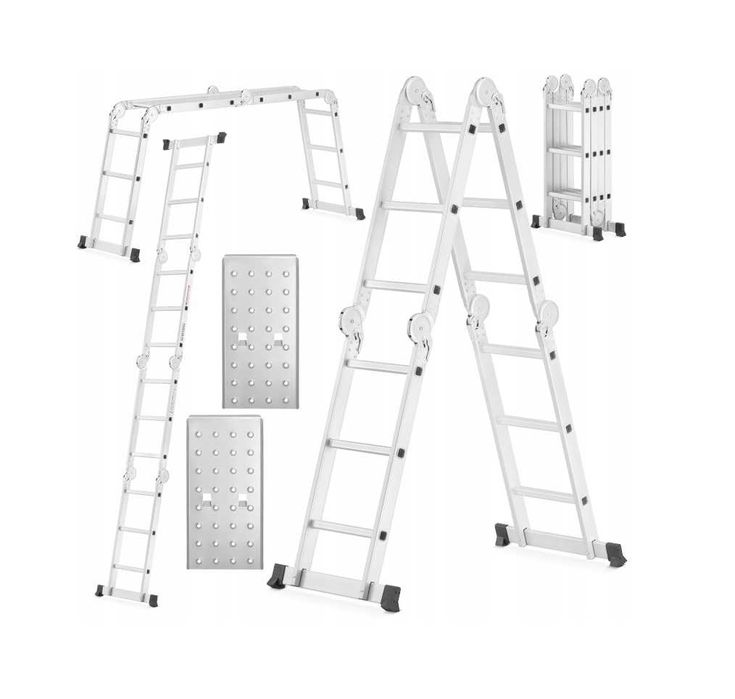 TRWAŁA! Drabina aluminiowa przegubowa składana wielofunkcyjna + podest