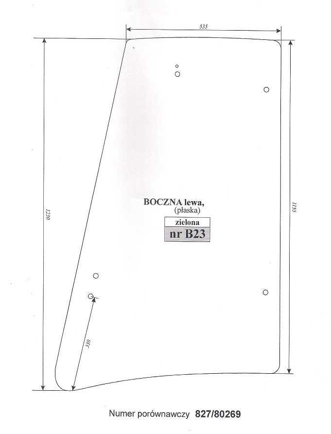 szyba JCB 3XC  - boczna lewa B 23
