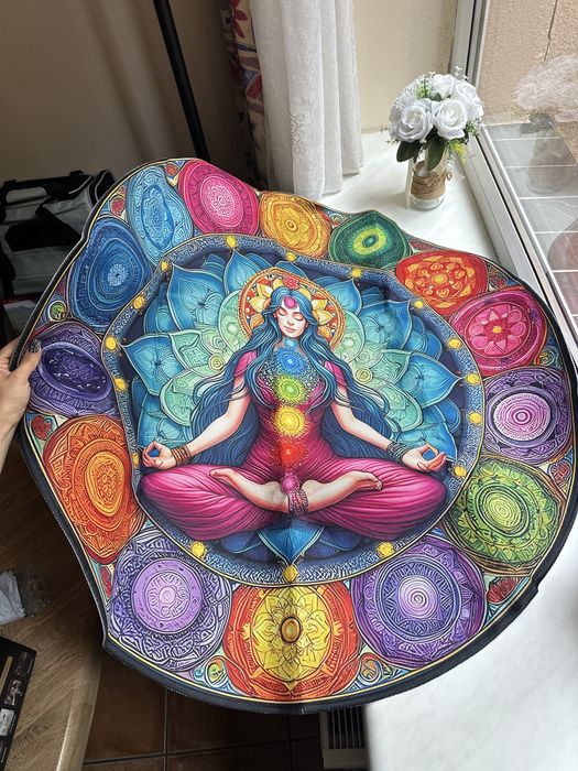 Dywan do jogi nowy w stylu etno – okrągły, kolorowy, 97 cm