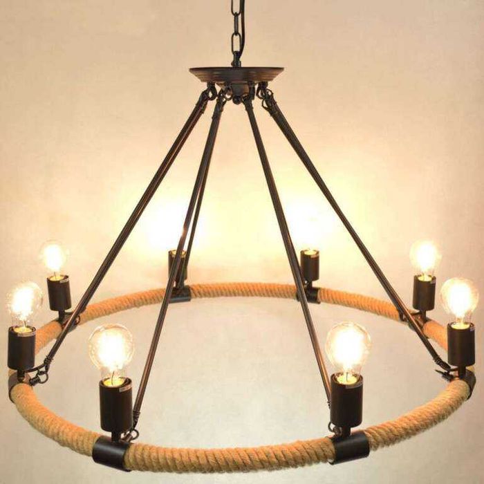 Żyrandol Lampa wisząca MIO ROPE CANDLE 8xE27 koło LOFT VINTAGE