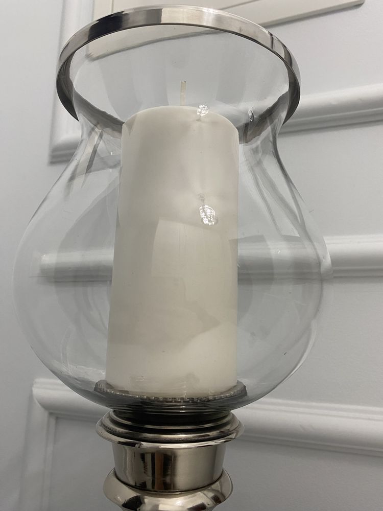 Lampion swiecznik szklany niklowany z Indii