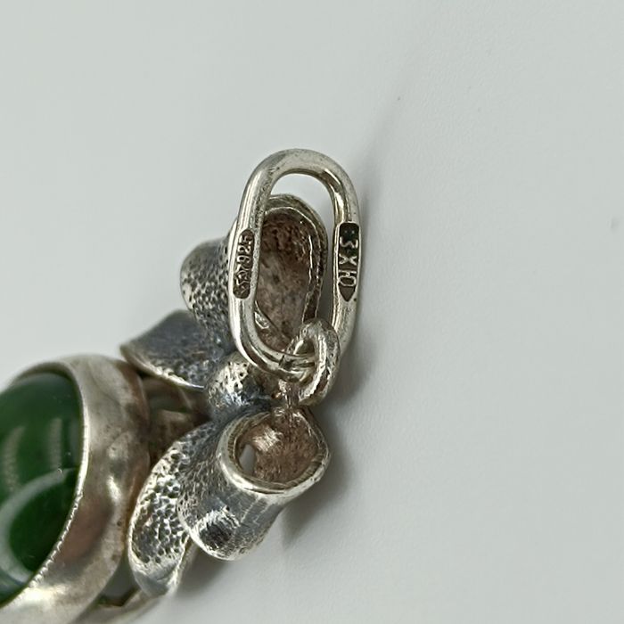 Советский серебряный набор серьги и кулон 925 пробы (:3ХЮ) с нефритом