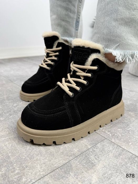 Черевики жіночі натуральна замша хутро чорні