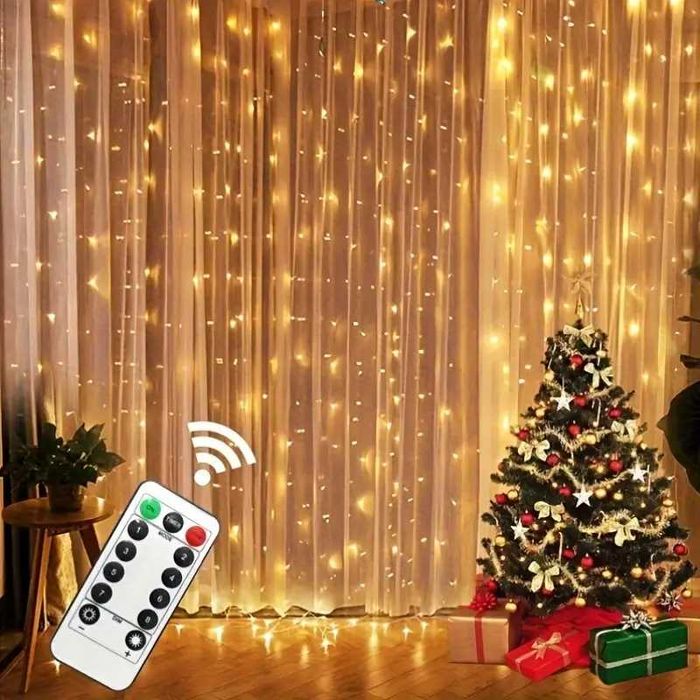 Kurtyna Świetlna LED na Okno Firanki Girlanda Lampki Sople + Pilot