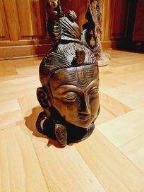 WYJĄTKOWA stara rzeźba z mosiądzu- Głowa hinduskiej bogini Manasa
