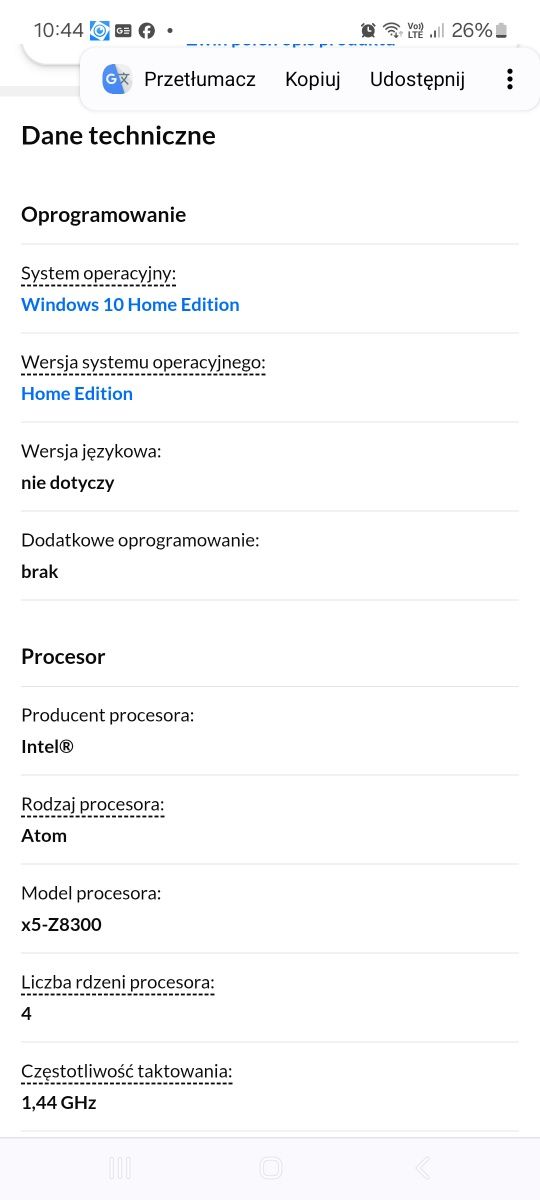 Intel Compute Stick Atom x5-Z8300 2GB Ram 32GB dysk, W10